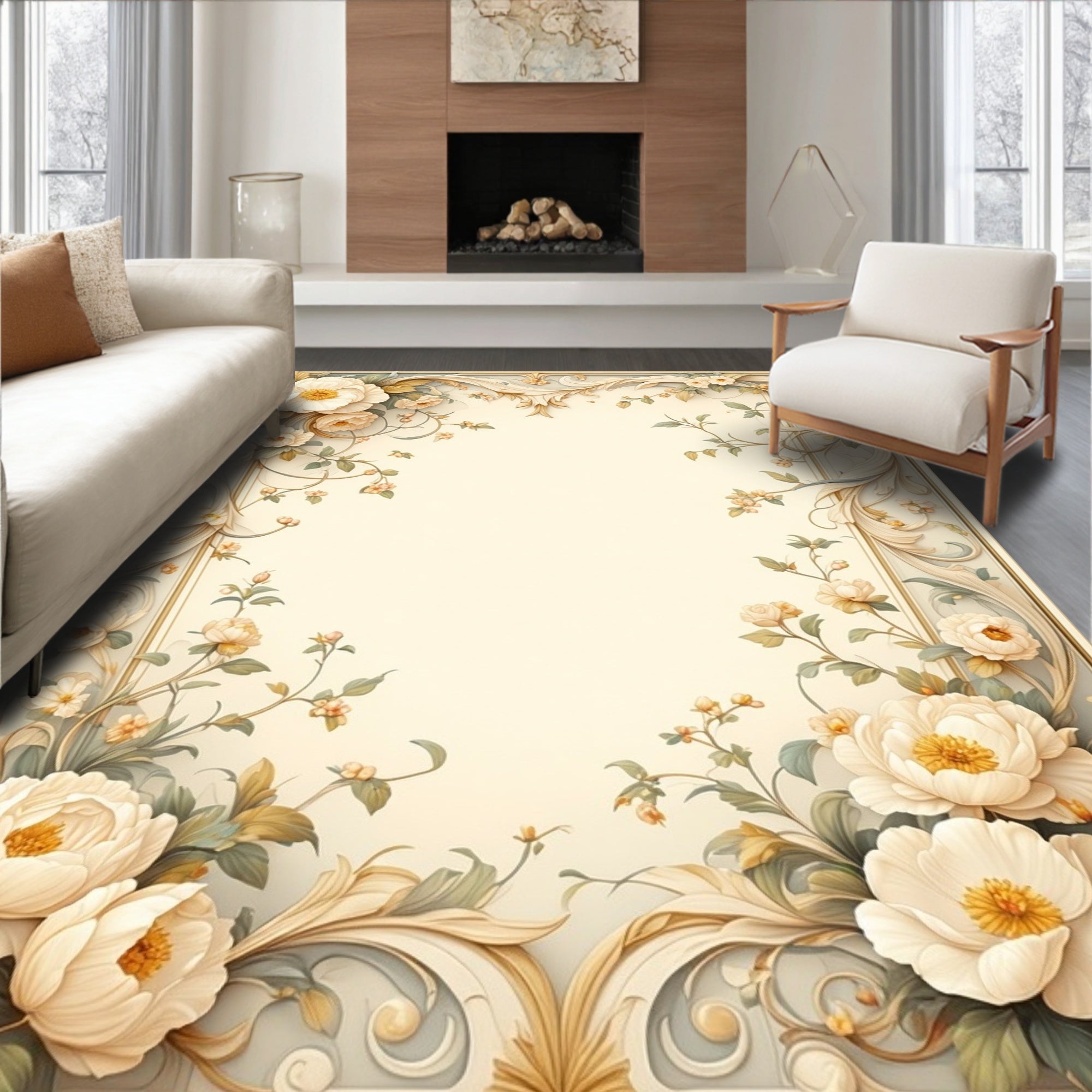 Vintage Floral Swirl Patterned Rug