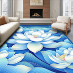 Lila Blue Lotus Floral Artwork Rug
