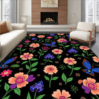 Bright Floral Butterfly Pattern Rug