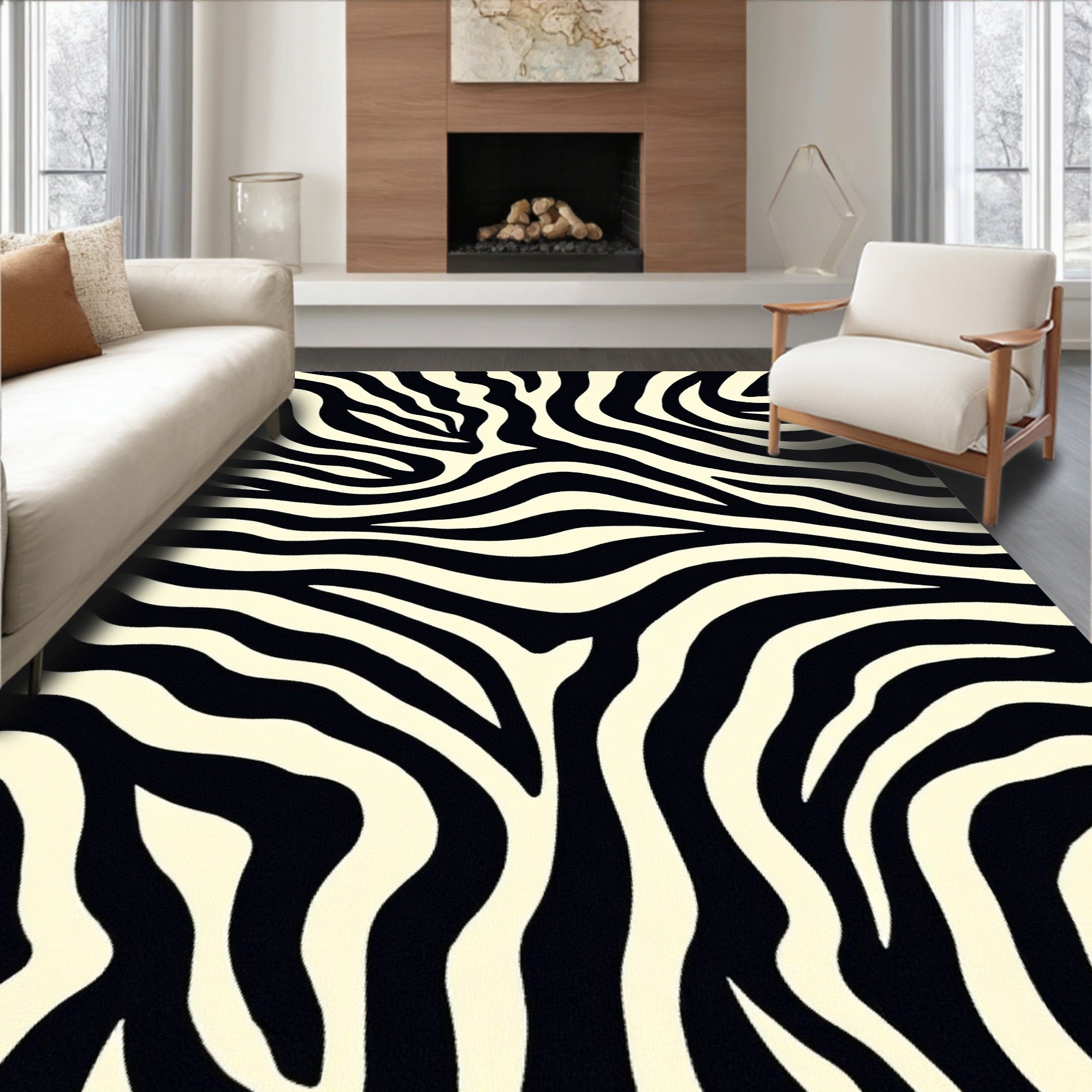Bold Black and Cream Zebra Rug