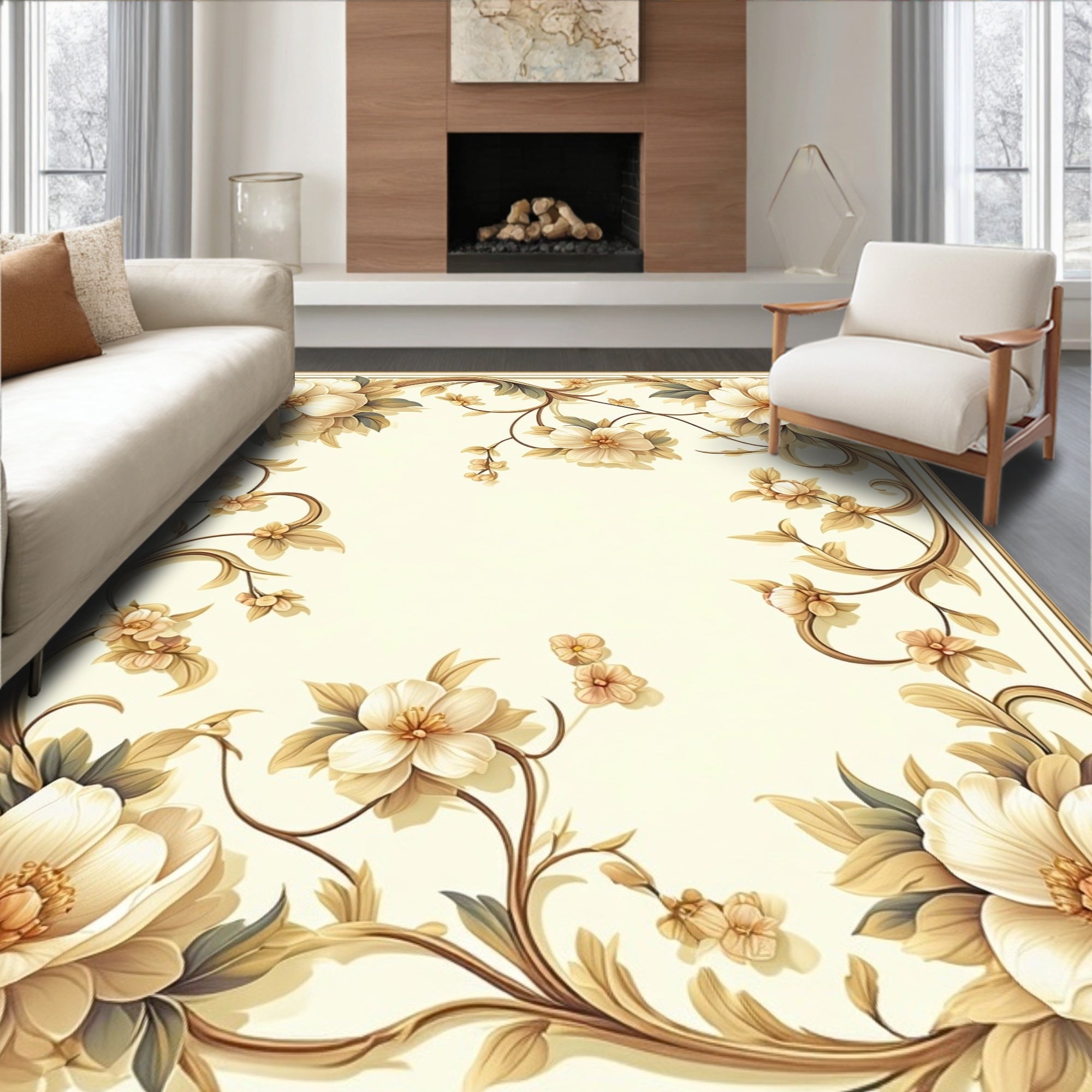 Elegant Floral Branches With Blossoms Design Rug
