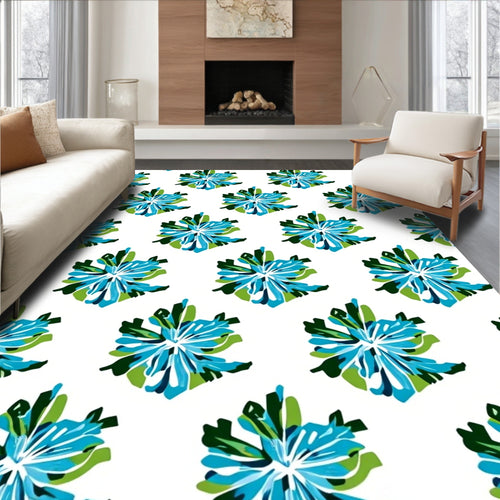 Abstract Blue Green Floral Pattern Rug