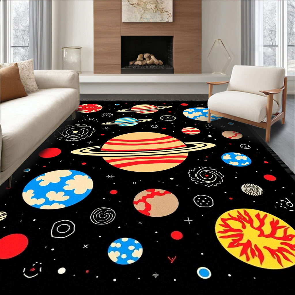Cosmic Planets and Stars Black Rug