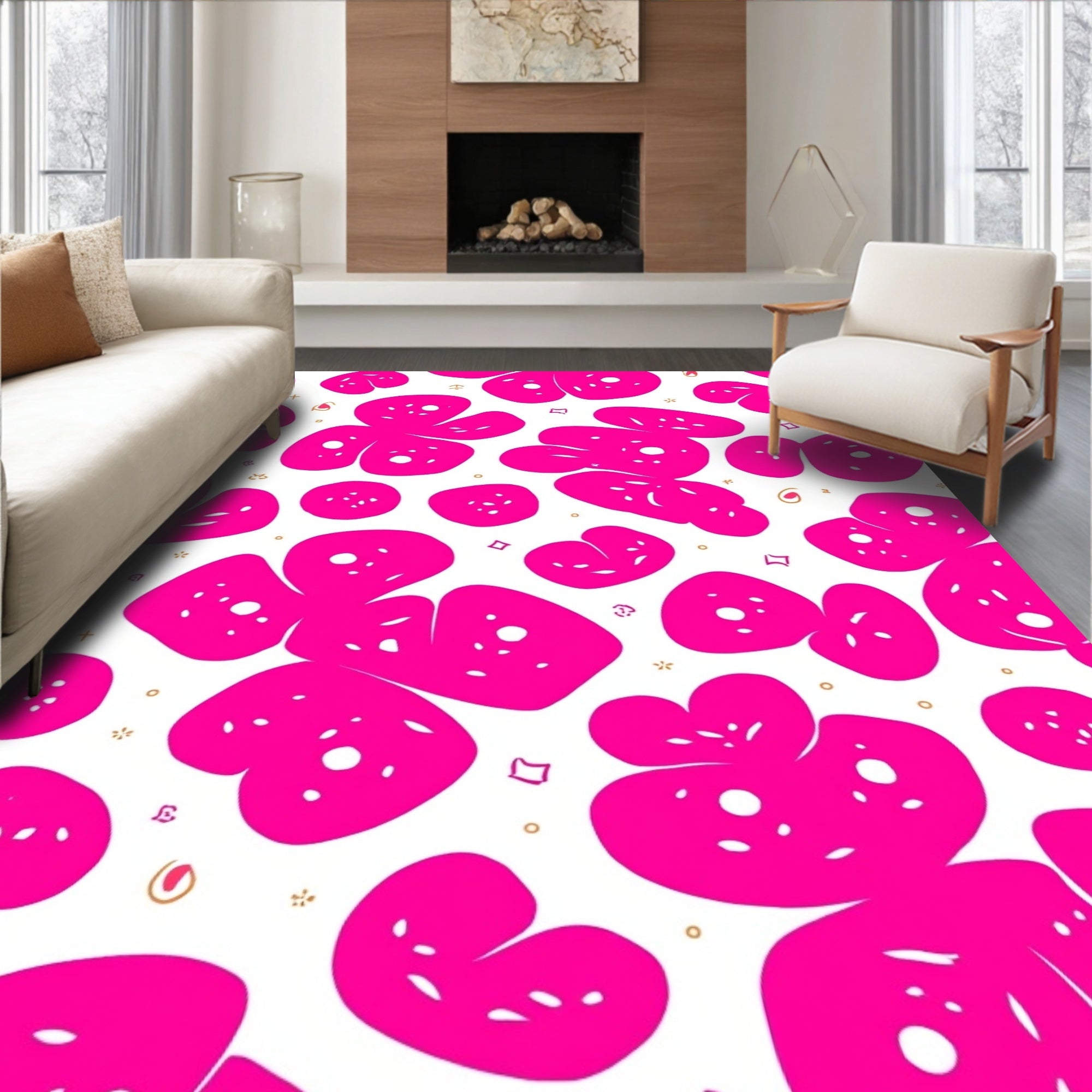 Whimsical Pink Blob Pattern Design Rug