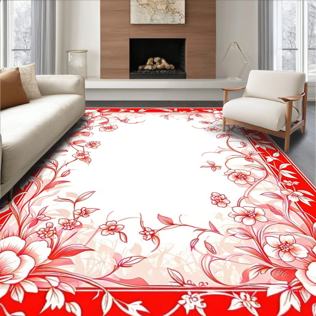 Charming Red Floral Vine Design Rug