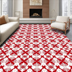 Red White Intricate Classic Geometric Pattern Rug