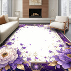Rich Purple Gold Floral Border Rug