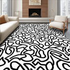 Abstract Black White Organic Line Art Rug