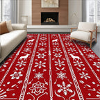 Red White Deer Snowflake Border Jacquard Rug