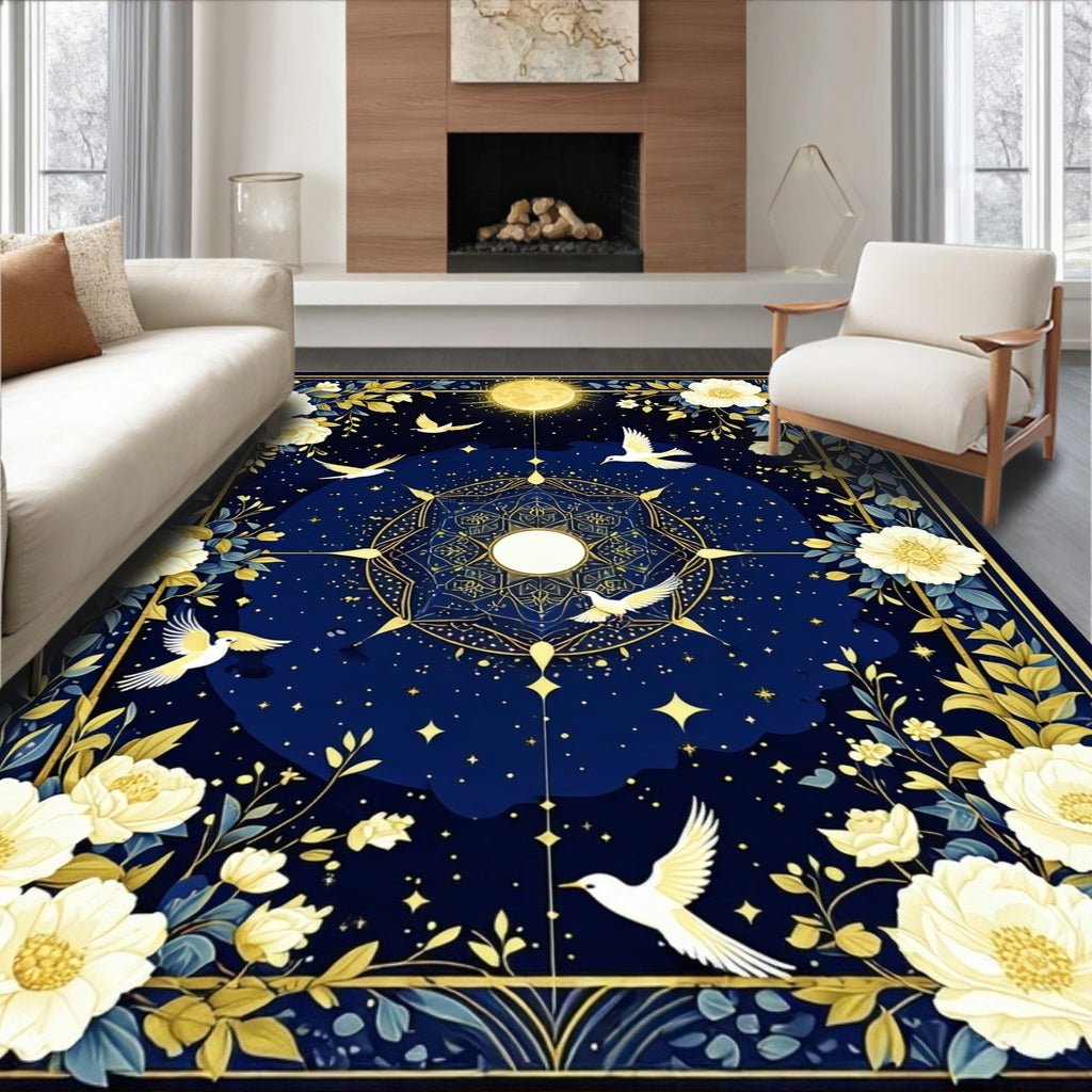 Celestial Floral Birds And Stars Rug