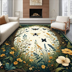 Whimsical Woodland Bee Butterfly Pattern Rug