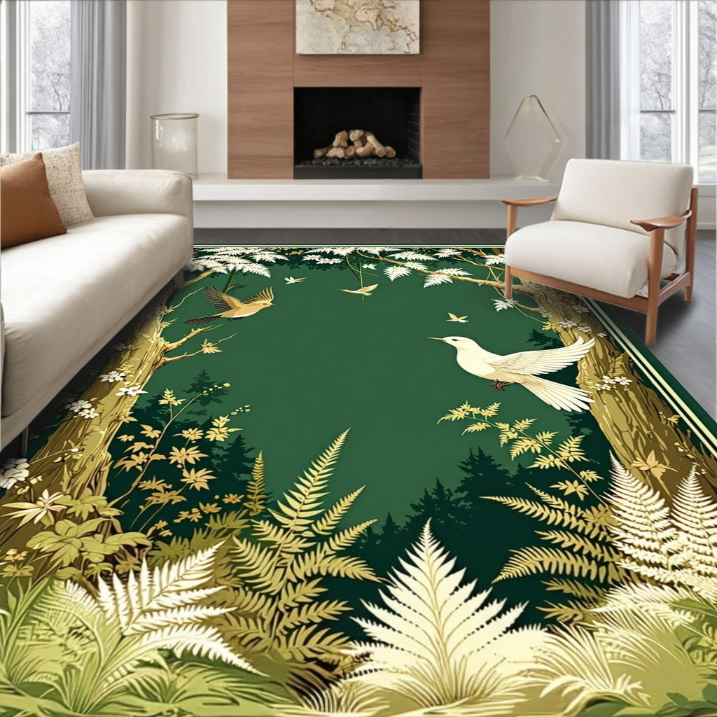Enchanted Forest Woodland Birds Pattern Rug