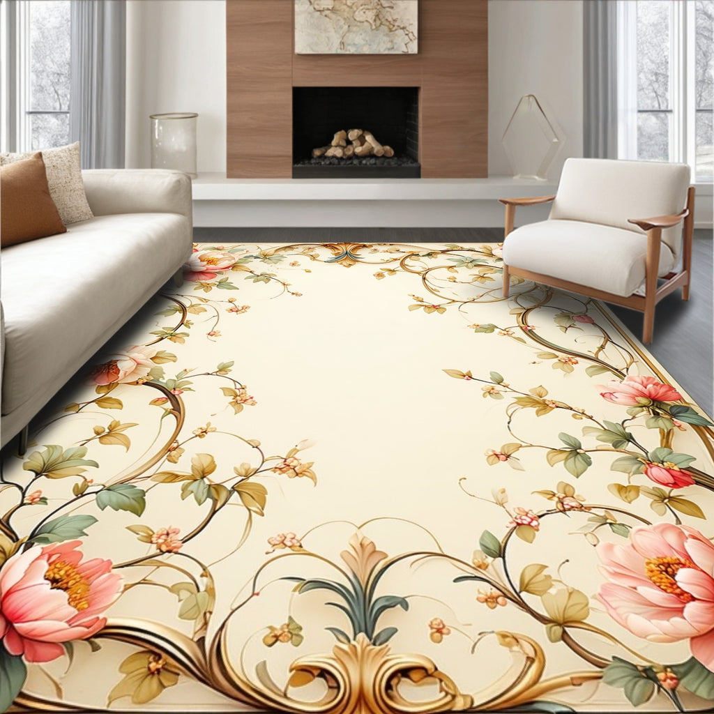 Elegant Floral Vine Scrollwork Rug