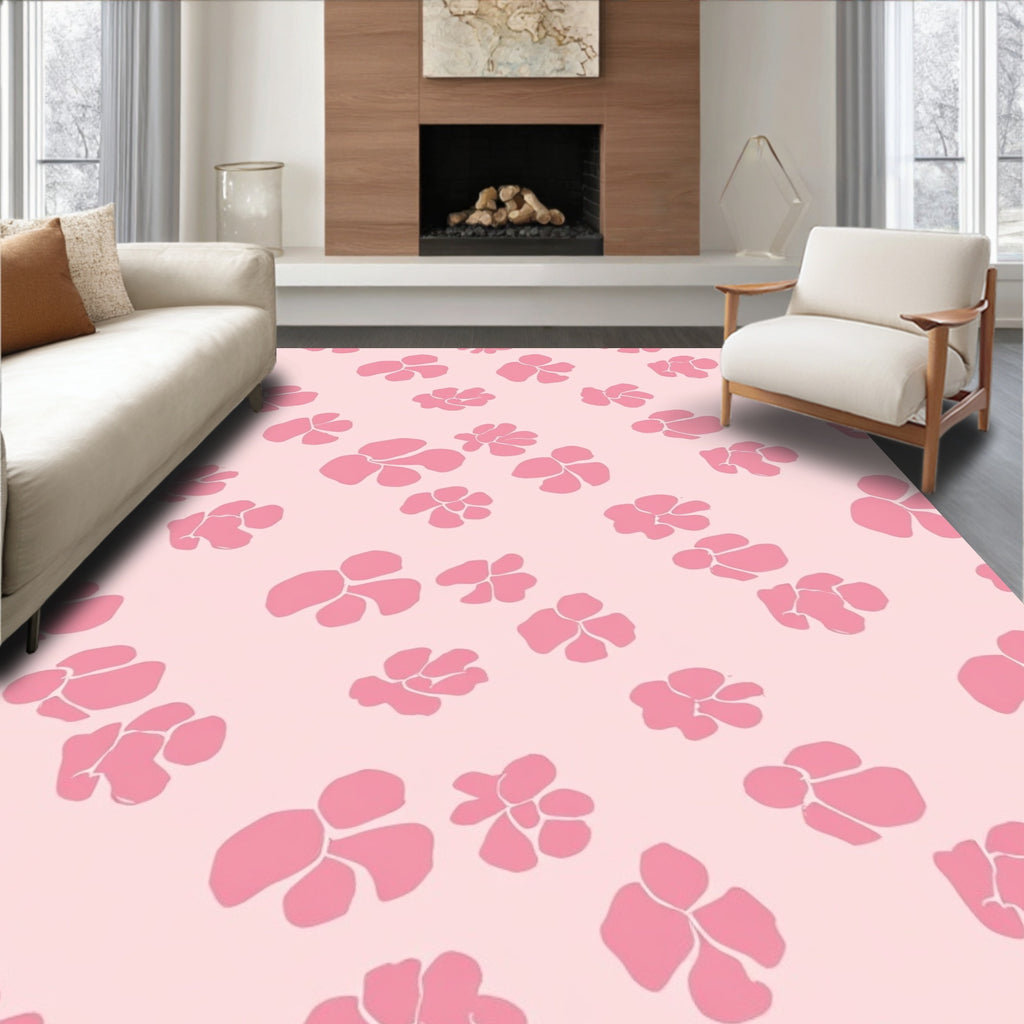 Pink Floral Patterned Pastel Rug
