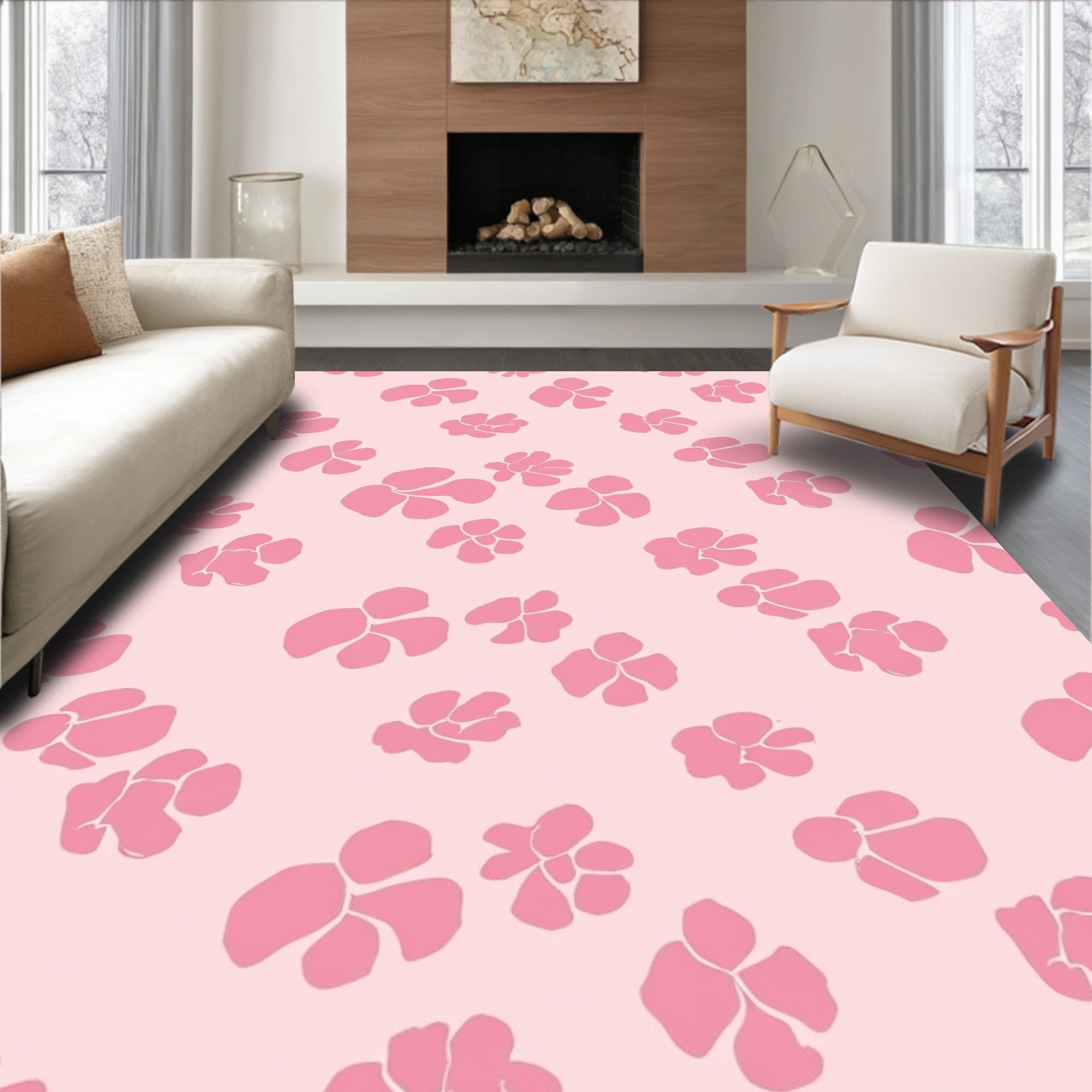 Pink Floral Patterned Pastel Rug