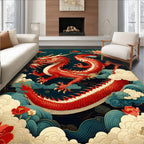 The Majestic Red Dragon Floral Rug