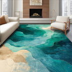 Teal Gold Fluid Wave Rug