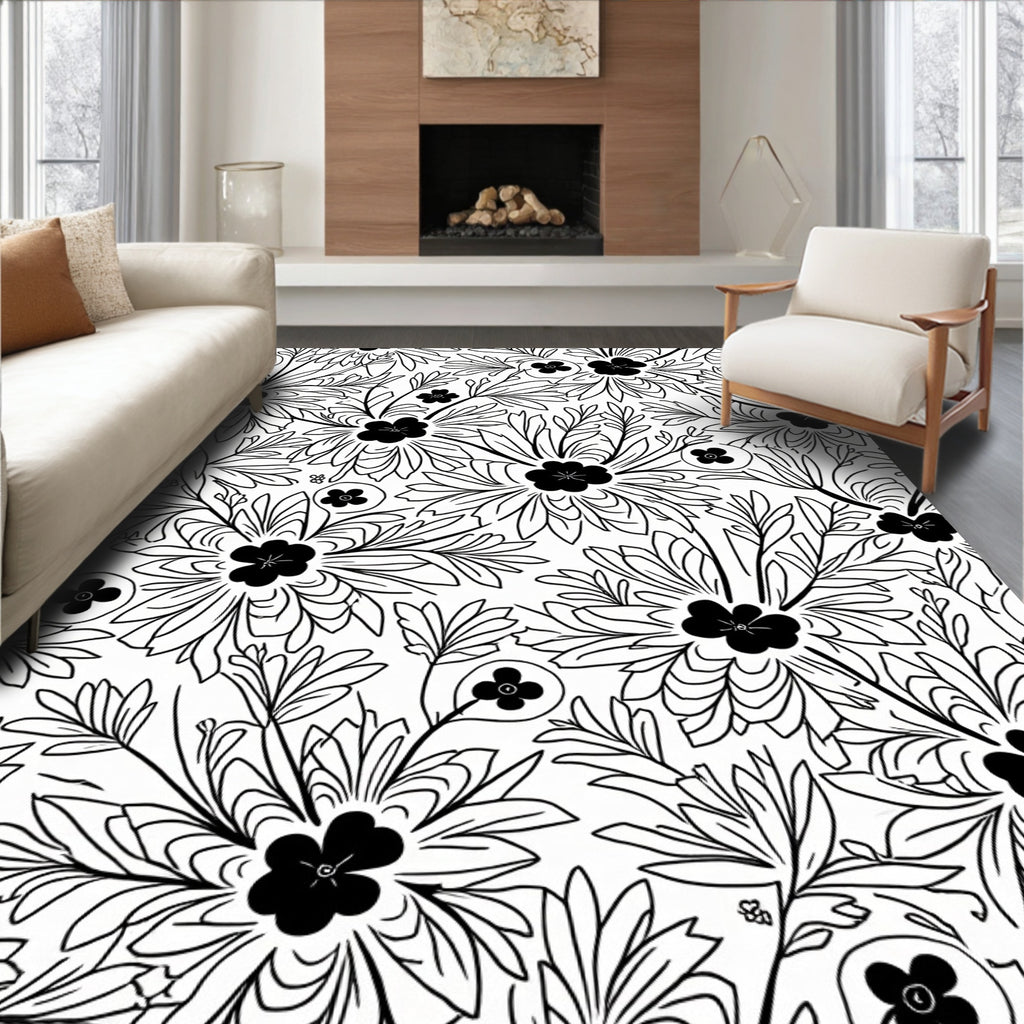 Bold Floral Outline Pattern Rug