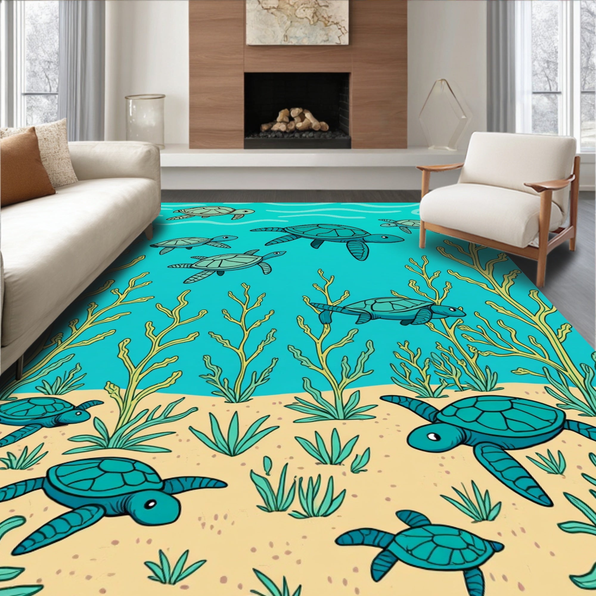 Playful Sea Turtle Pattern Rug