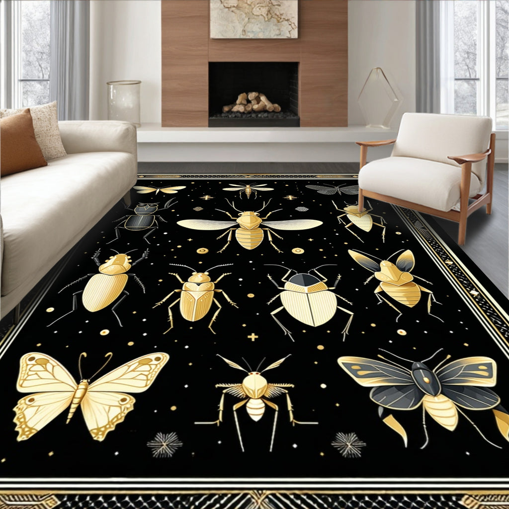 Gold Insect And Butterfly Pattern Design Rug
