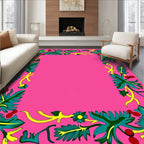 Vibrant Pink Foliage Flower Vine Rug