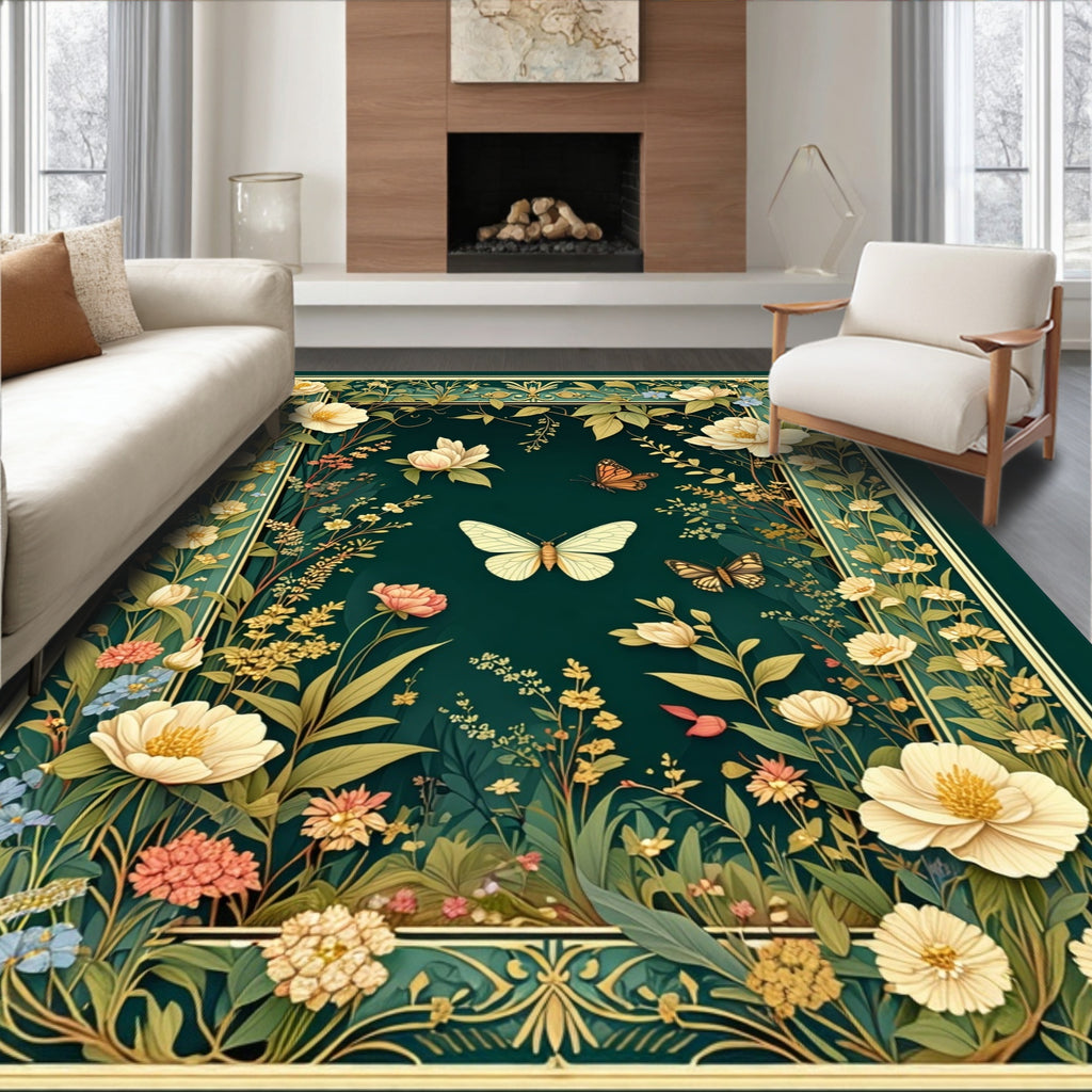 Gilded Floral Butterfly Garden Rug