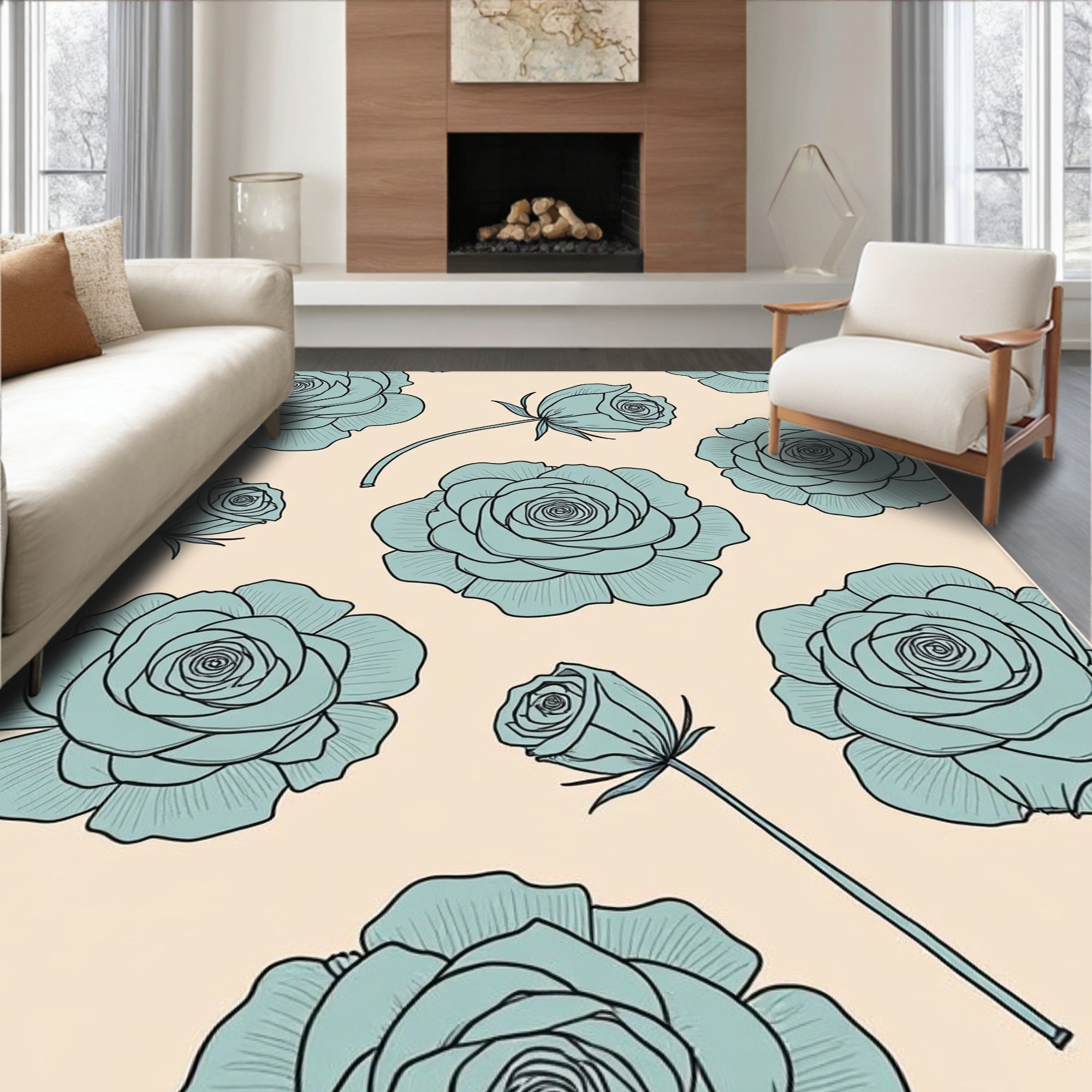 Dusty Rose Floral Pattern Rug
