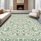 Symmetrical Green Floral Garden Pattern Rug