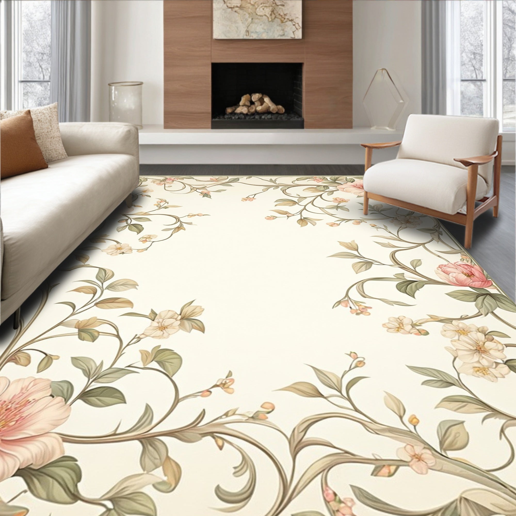 Soft Floral Vine Pattern Rug