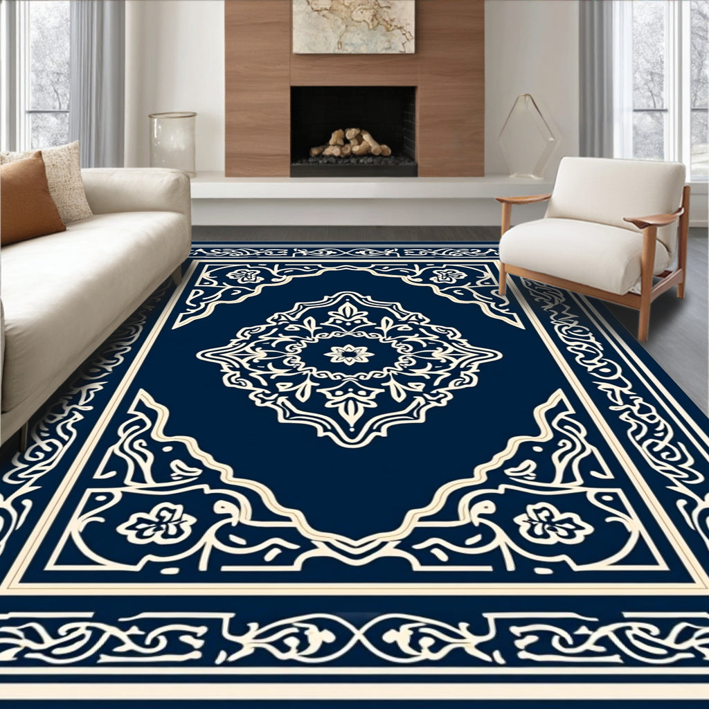 Ornate Blue Cream Medallion Rug