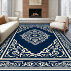 Ornate Blue Cream Medallion Rug