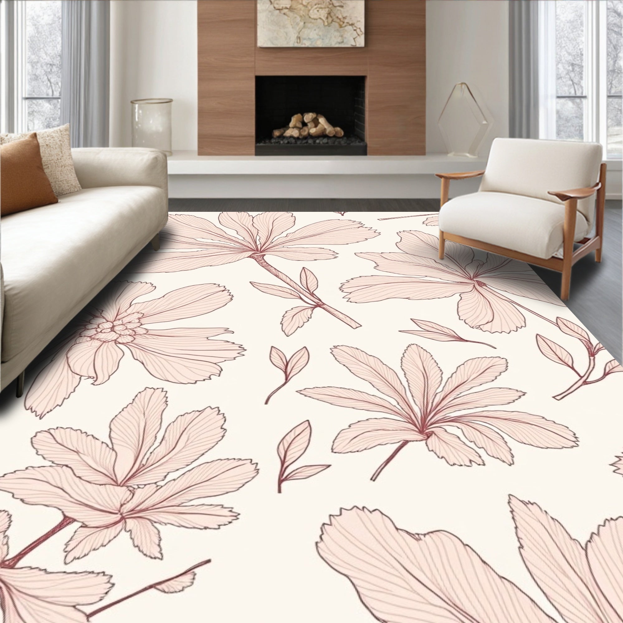 Delicate Botanical Floral Pattern Design Rug