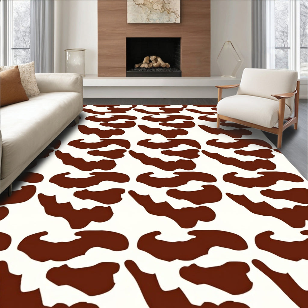 Brown White Abstract Organic Pattern Rug