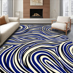 Abstract Blue And Black Swirls Rug