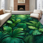 Lush Green Tropical Leaf Pattern Rug