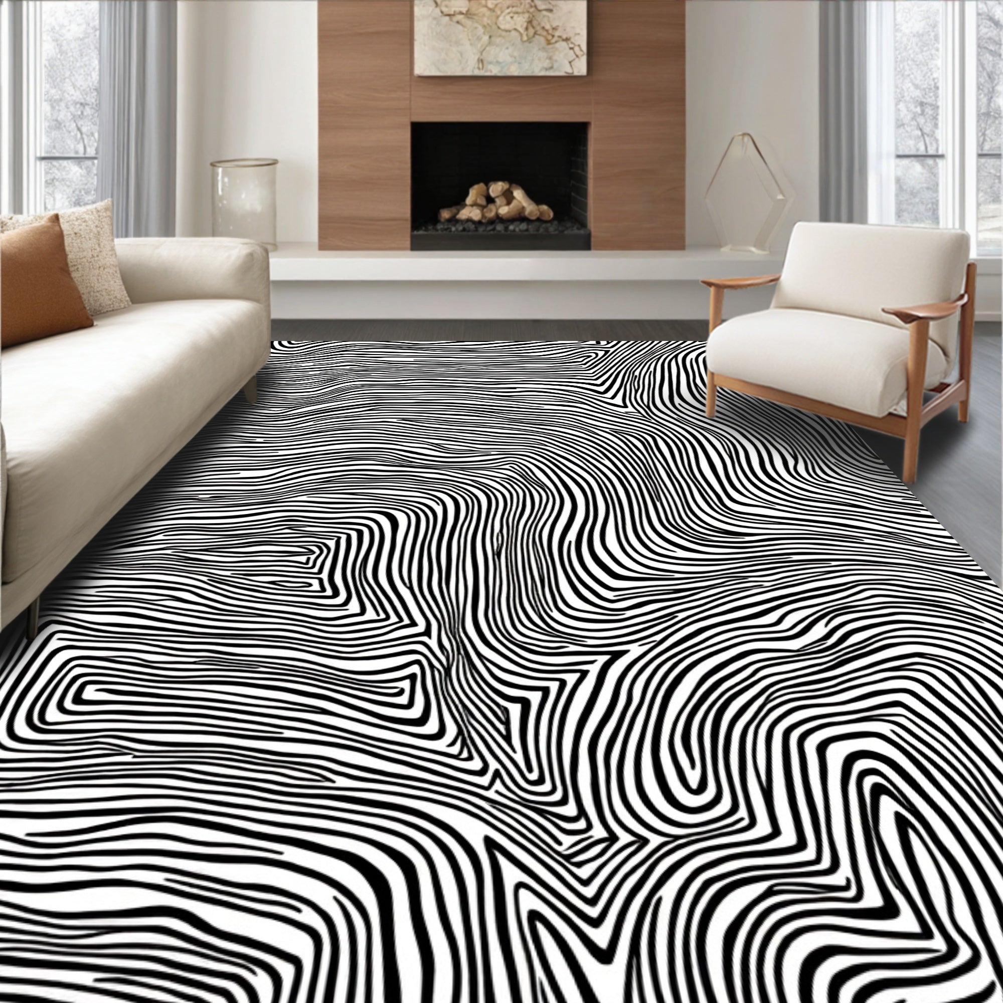 Abstract Black White Contour Pattern Rug