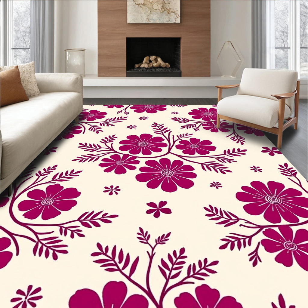Fuchsia Floral Vine Pattern Rug