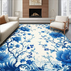 Blue Floral Branches And Leaves Design Rug