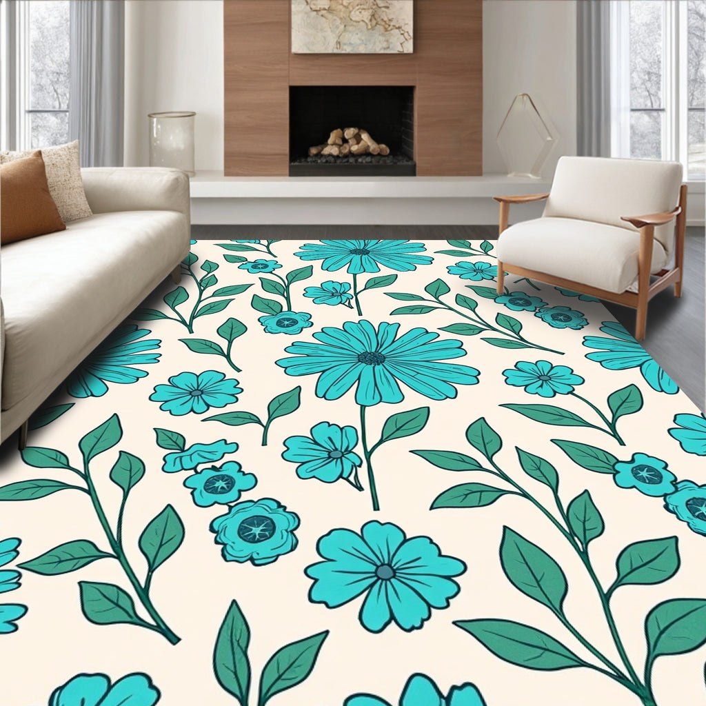 Turquoise Daisy Pattern Rug