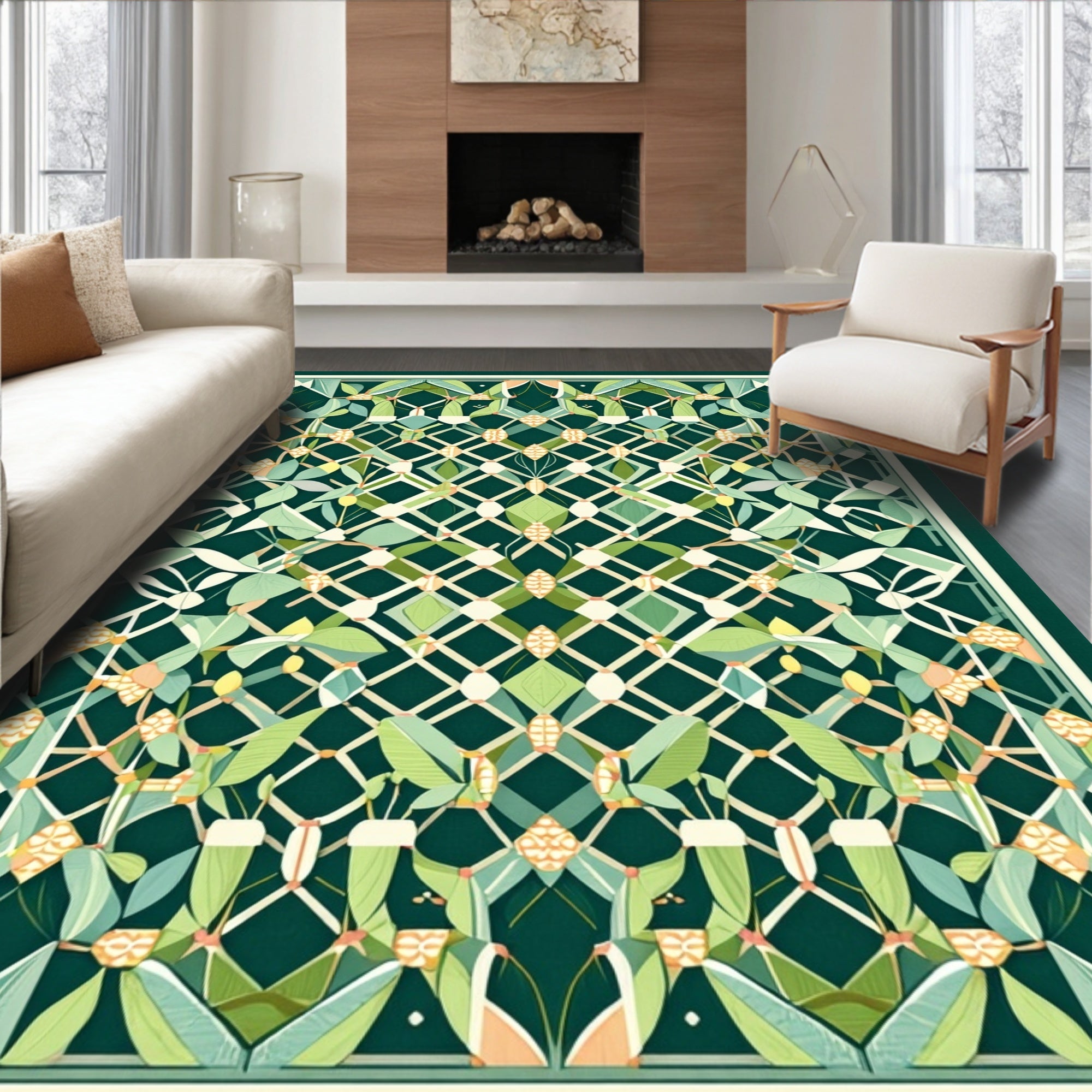 Art Deco Floral Lattice Pattern Rug