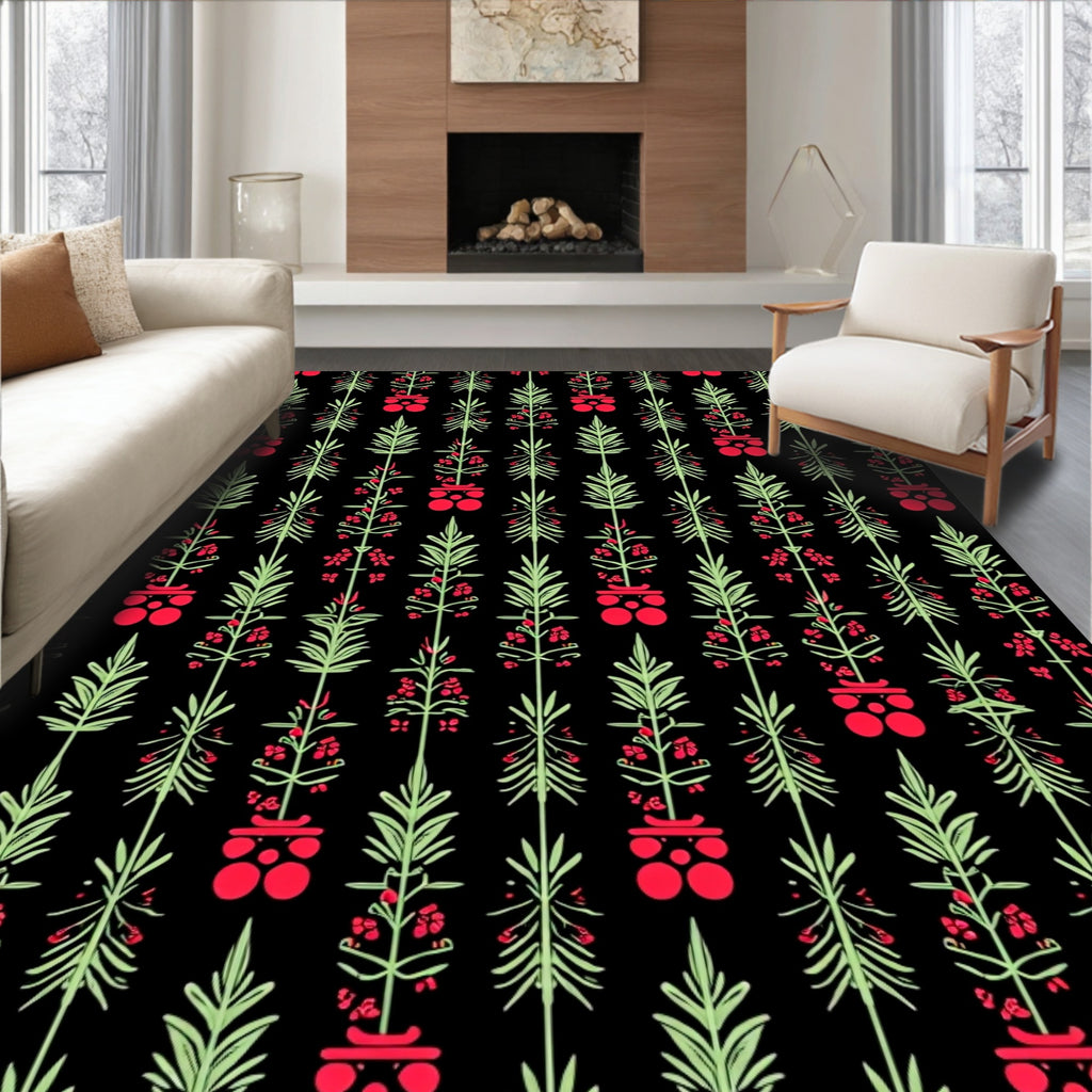 Vertical Red Budding Green Stems Rug