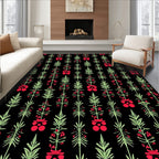 Vertical Red Budding Green Stems Rug