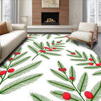 Green Sprigs Red Berries Botanical Rug