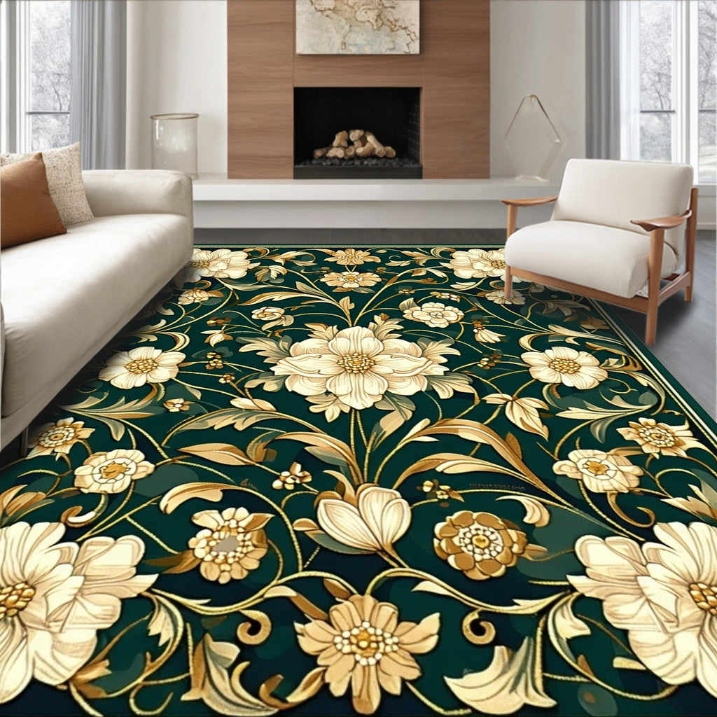 Gilded Floral Vine Pattern Design Rug