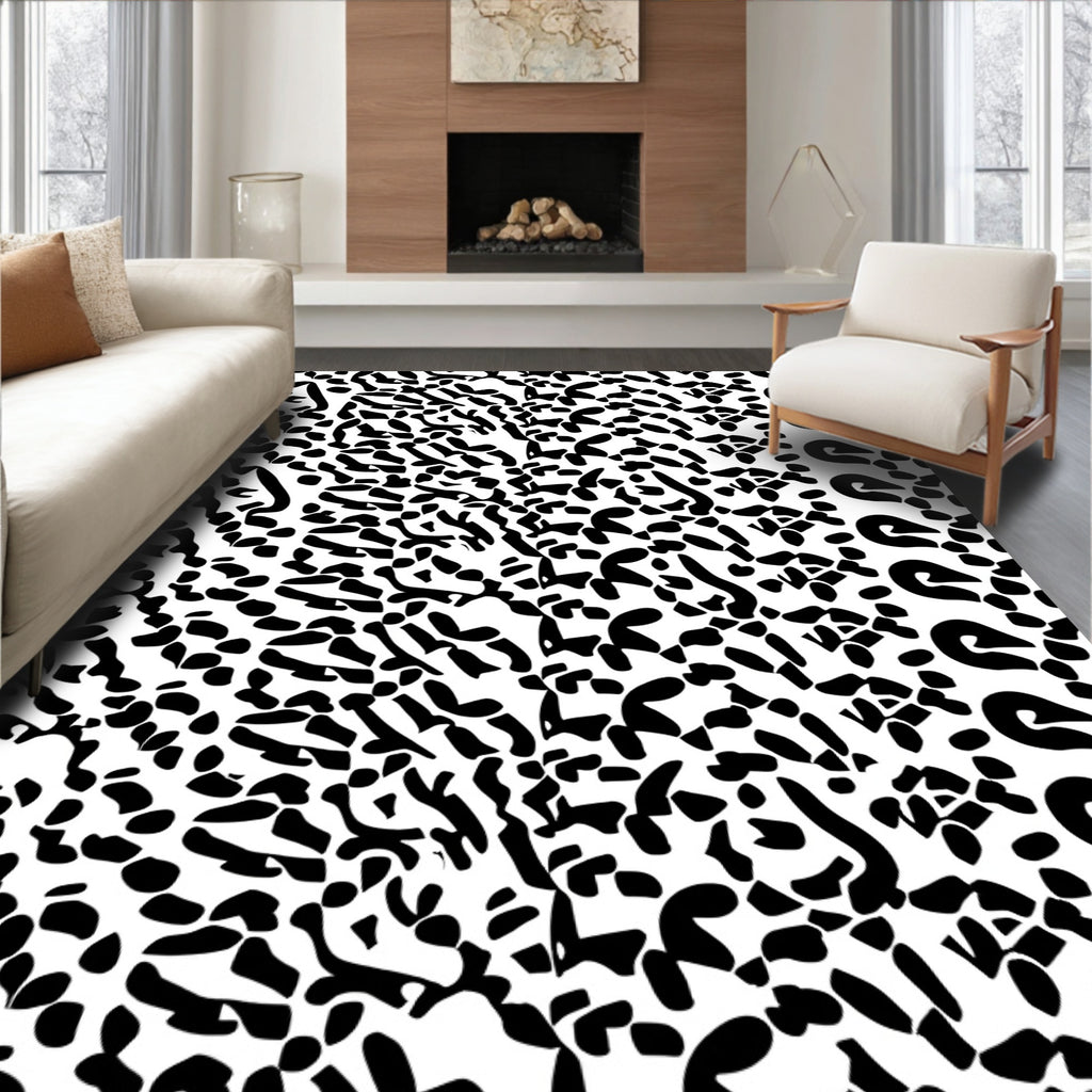 Abstract Black White Organic Pattern Rug