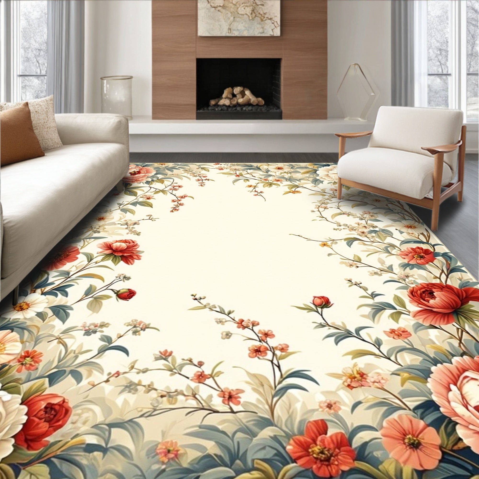 Vintage Floral Vine Border Rug