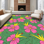 Pink Yellow Floral Patterned Tropical Rug