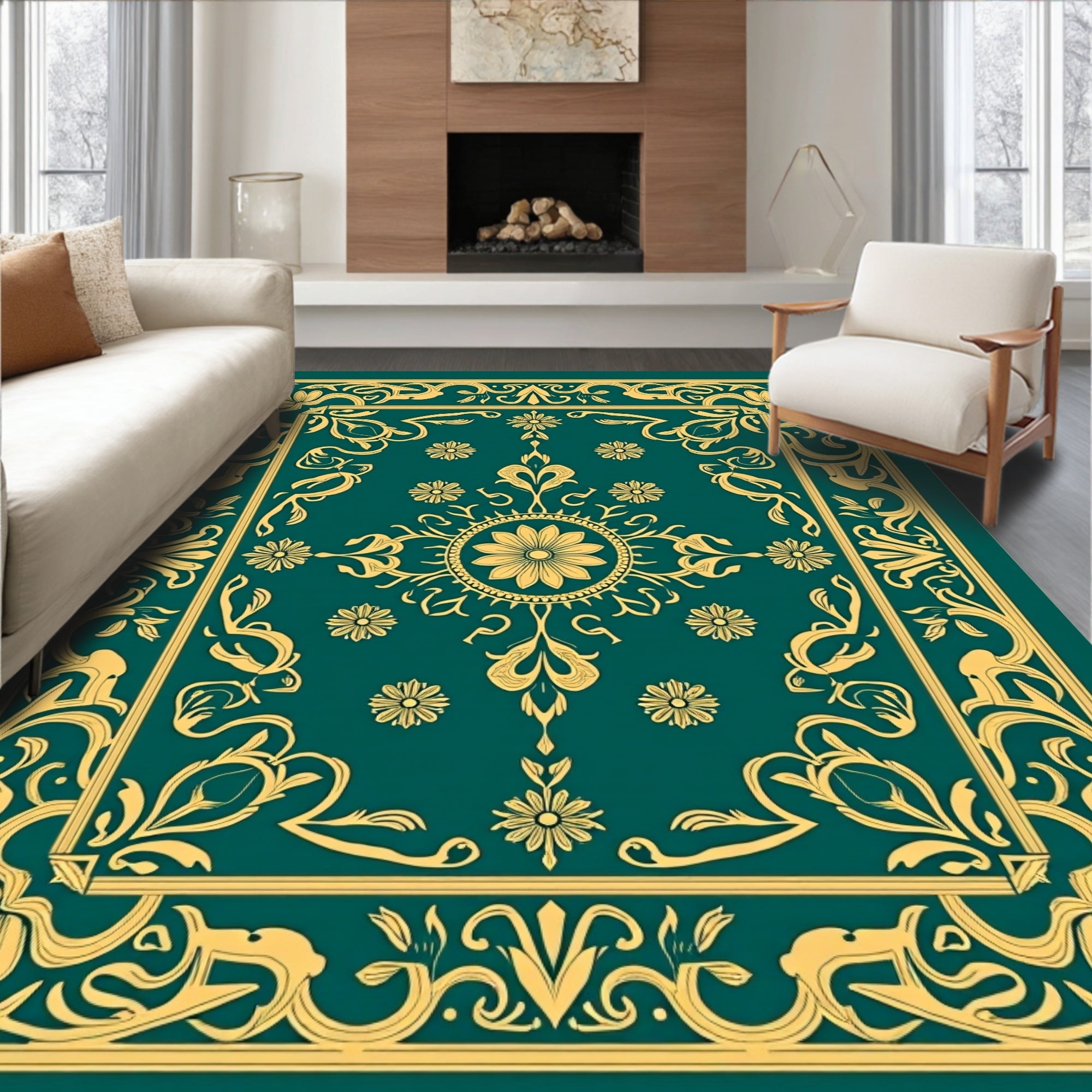 Emerald Gold Floral Medallion Rug