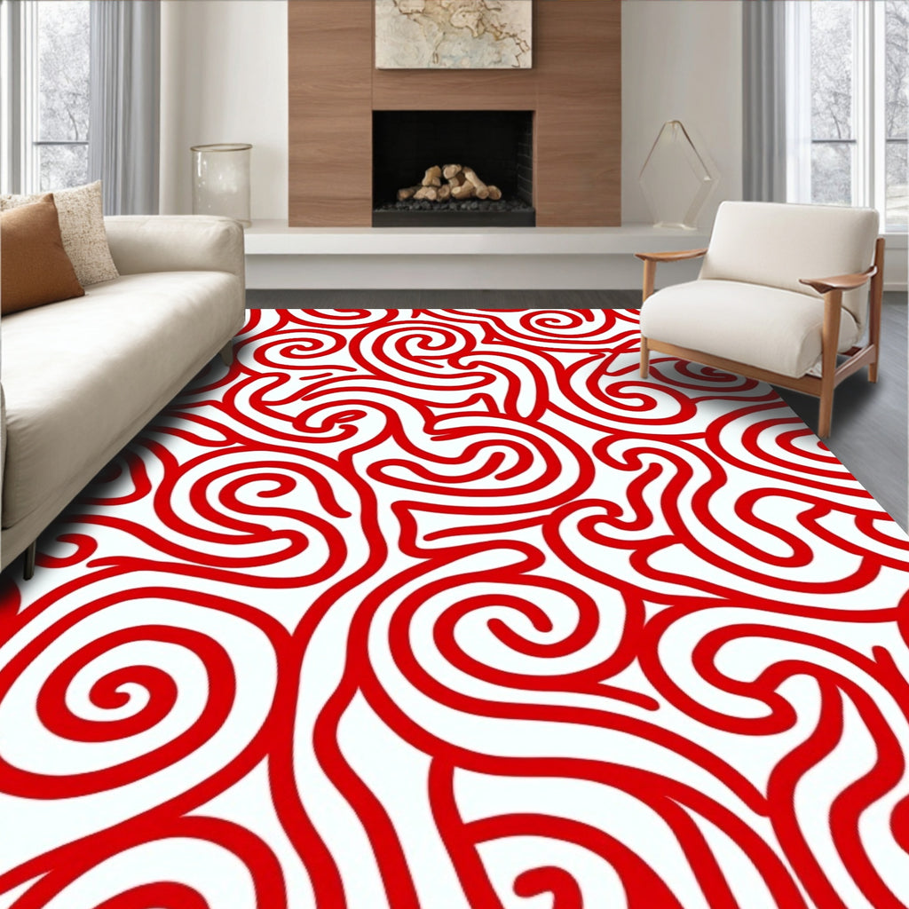 Crimson Curving Lines Rug