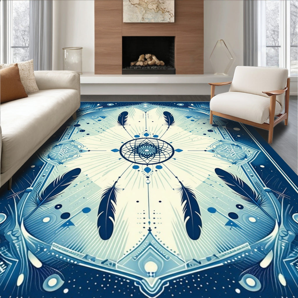 Blue Dreamcatcher Feather Mosaic Rug